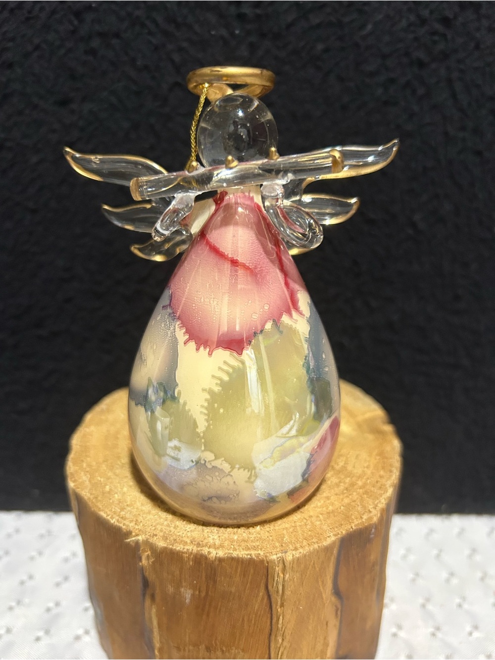 VTG Angels of Love by Russ Berrie Hand Painted Glass Angel Ornament with Flute
